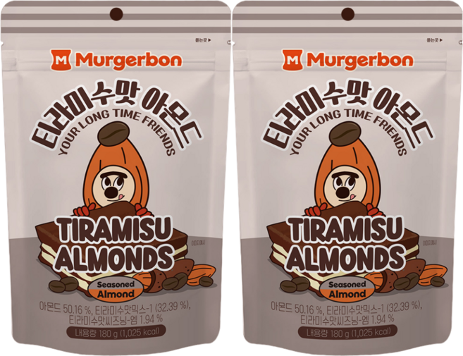 머거본 티라미수맛 아몬드 대용량 밍글링, 180g, 2개