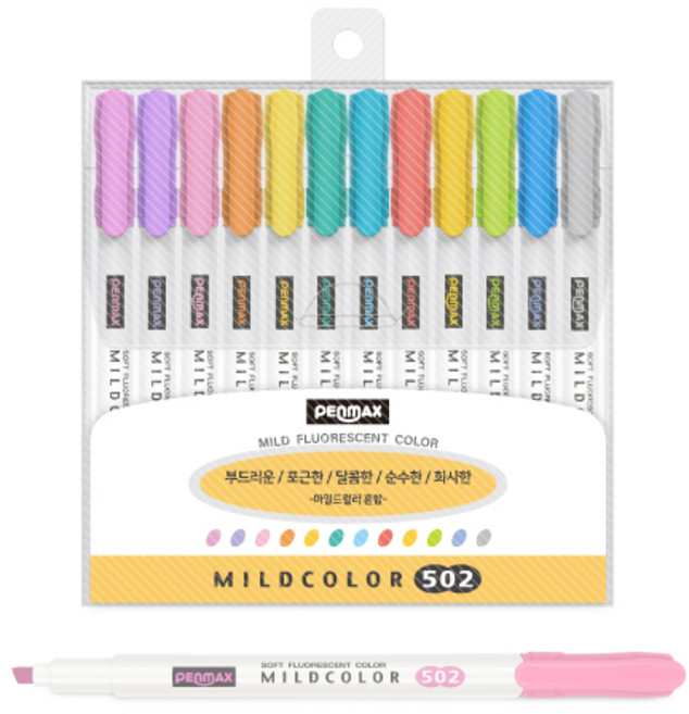 펜맥스 비비드 마일드컬러 형광펜 12색 세트, Soft mixed(혼합), 12개