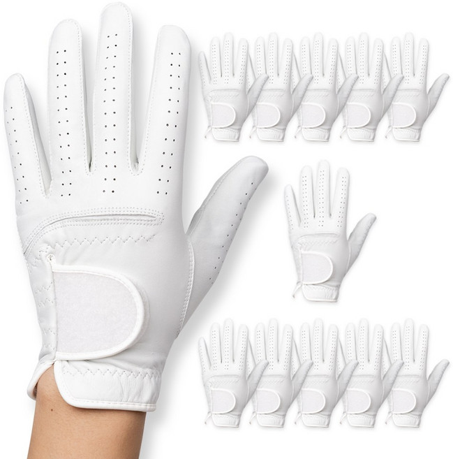 프리미엄 천연 양피 골프장갑 남성용 골프 장갑세트, 12개, 화이트