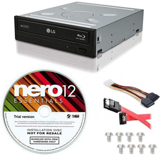 베스트듀플리케이터 LG WH14NS40 14X 내장 블루레이 M-DISC 버너 3D 재생 무료 네로 12 에센셜 버닝 소프트웨어 SATA 케이블 키트, 1개