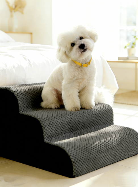 WHH 안전한 고양이 강아지 계단 높은 침대용 튼튼한 애견 커브 스텝, 1개, 그레이