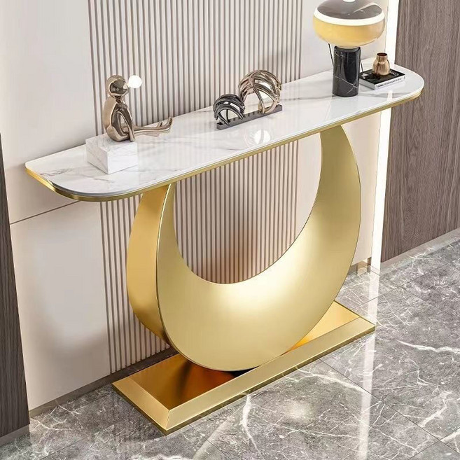 남쪽나무 복도콘솔 폭좁은테이블 미니 현관 콘솔 철제 장식장, 기둥 금색+흰색, 150x30x80cm