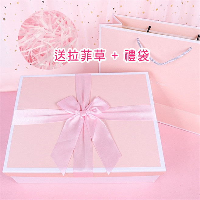 酷喜幼幼 蝴蝶結禮盒, 1個, 粉色空盒+禮袋 (送拉菲草),大28x21x10cm
