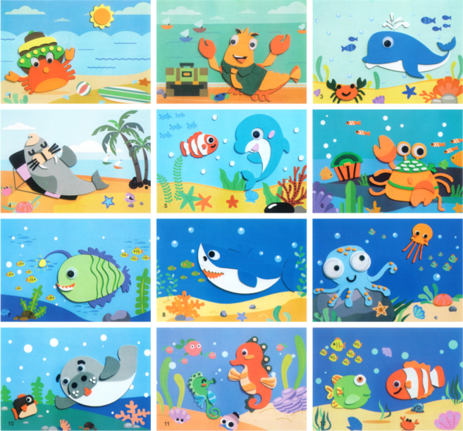 유아 만들기 eva 스티커놀이 세트, 해양 동물 12종 set, 1개