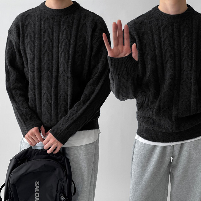 빠델 남성 핸드워머 케이블 라운드니트
