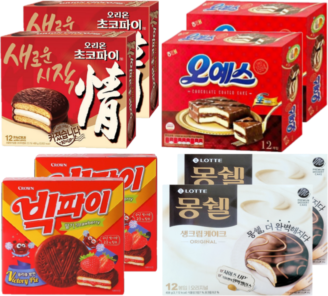 대용량 파이모음 오리온초코파이468g+몽쉘384g+빅파이324g+오예스360g 신속발송~, 2세트