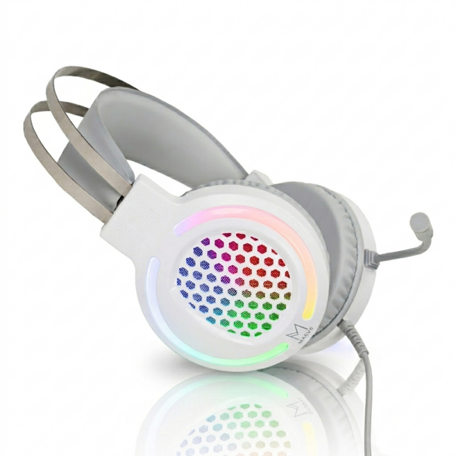 메이브 초경량 게이밍 헤드셋 USB 마이크 LED, 화이트, M1