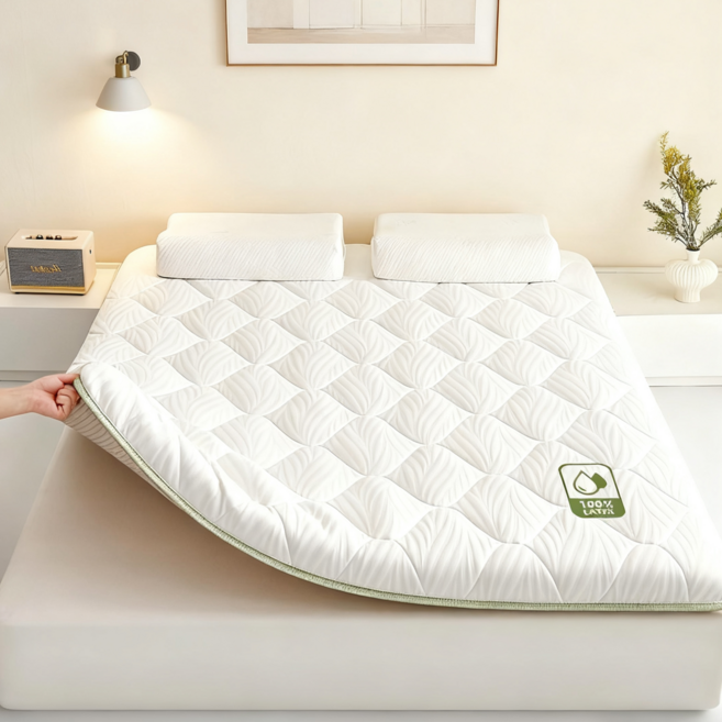 BYOU 인체공학 천연 라텍스 메모리폼 매트리스 9CM 편안한 숙면 척추건강 매트리스, 화이트 프린트