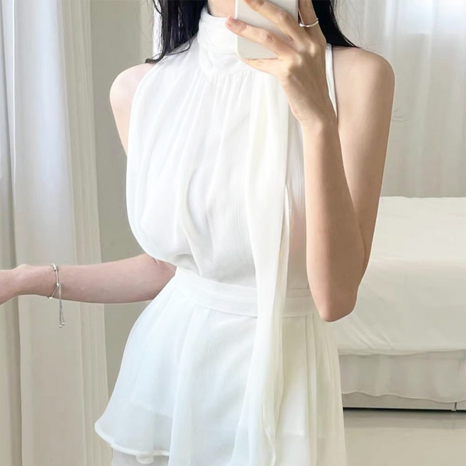 에스알비 민소매 쉬폰 현지 블라우스