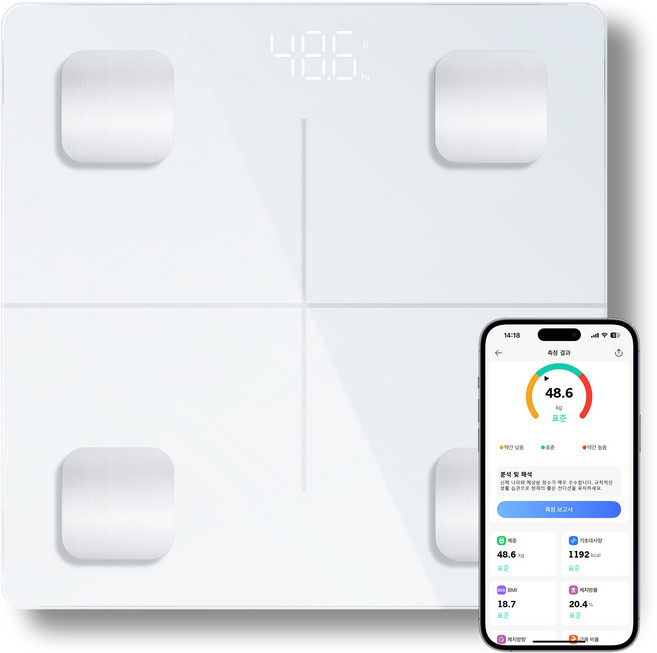 LKOUY 스마트 체중계 체성분 체지방 인바디 정밀측정 가정용, 1개, 화이트, FS8