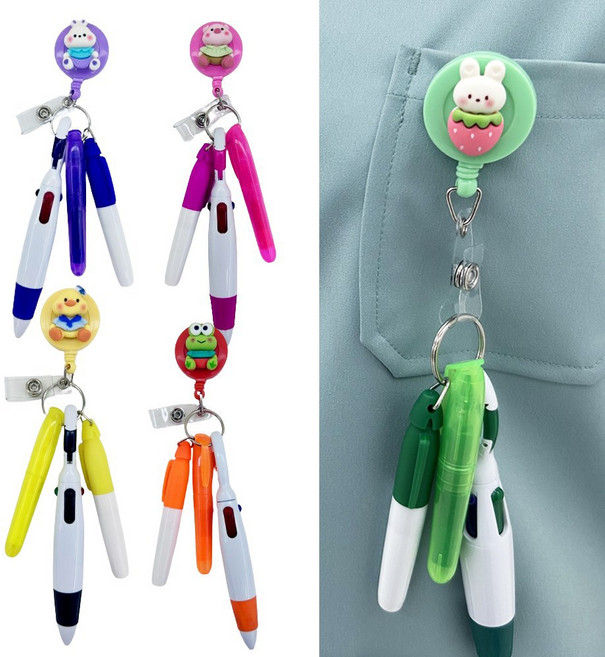 간호사 펜 테이프걸이 릴홀더 사원증 캐릭터 파츠 너스피아 3in1 펜 릴홀더, 1개, 그린