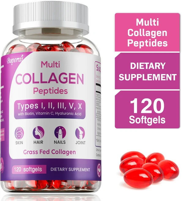 멀티 콜라겐 펩타이드 소프트젤 - 타입 I II III V X - 비오틴 비타민 C 히알루론산 함유 가수분해 콜라겐 펩타이드 피부 모발 손톱 건강 지원 비GMO, 2개, 60정 - 쿠팡