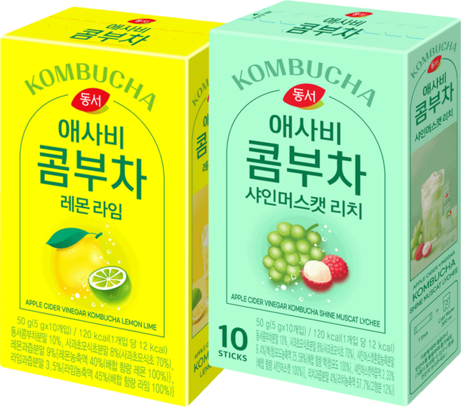 동서 애사비 콤부차 레몬 라임 10T+샤인머스캣리치 10T, 없음