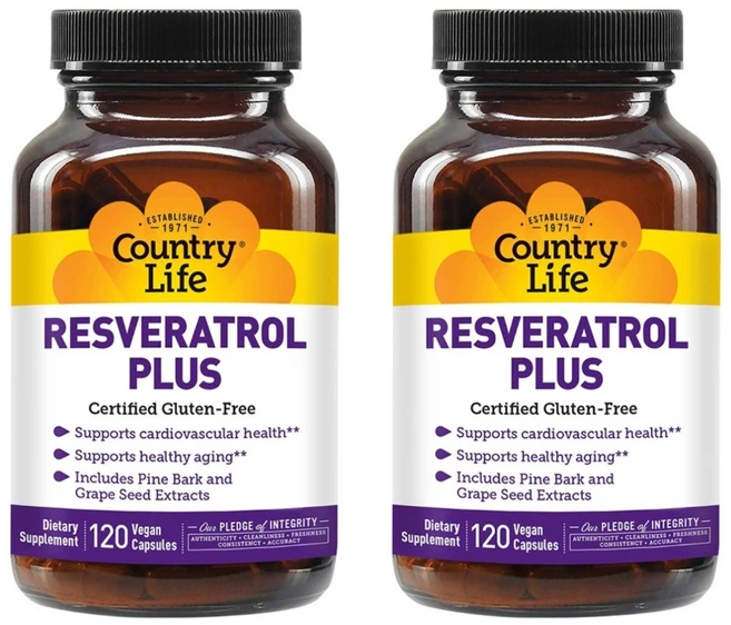 Country Life 컨트리 라이프 레스베라트롤 플러스 Resveratrol Plus, 2개, 120정 - 쿠팡