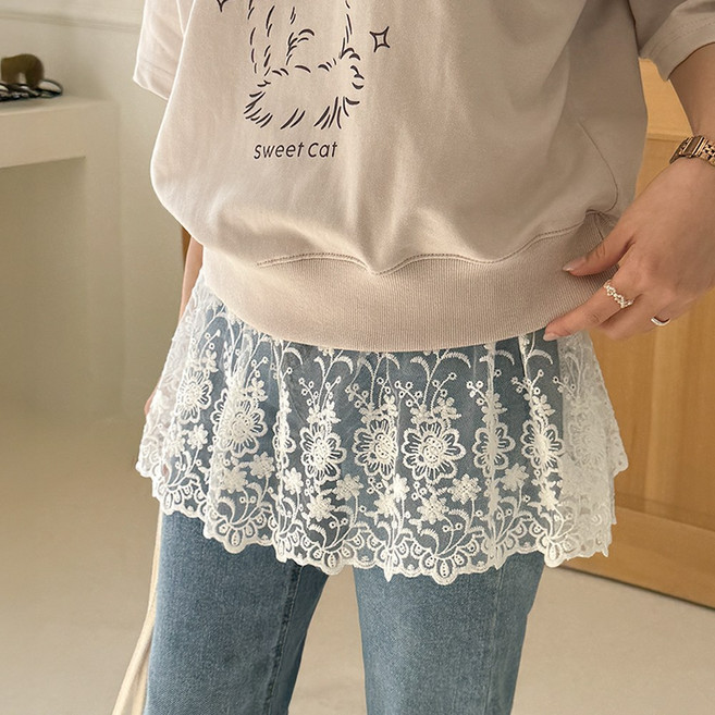 데일리앤 아칼리 밴딩 자수 레이스 미니 레이어드 스커트 힙커버 사계절 치마