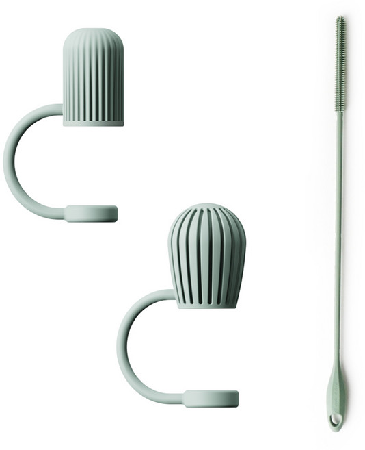 실리가든 스탠리 호환 텀블러 빨대 마개 2P + 실리콘 빨대 세척솔 1P, 1세트, 민트