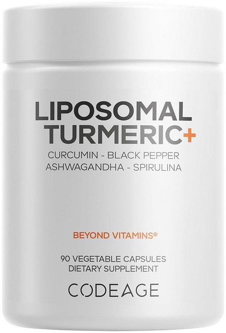 Codeage 유기농 강황 보충제 - 95% 커큐민 추출물 알약 - 리포솜 발효 식물성 혼합 흑후추 아쉬와간다 생강 스테파니아 보스웰리아 커민 소화 비터 - 90캡슐, 1개, 90