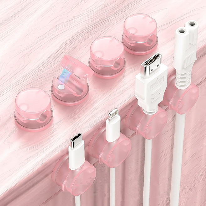 휴무드 회전하는 마그네틱 자석 케이블 선정리 홀더, 핑크, 6개