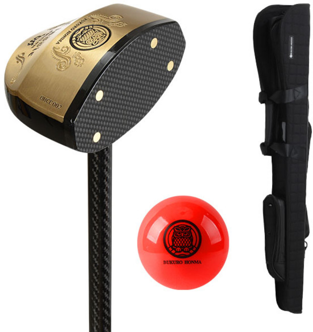 부쿠로혼마 우드 파크골프채 A세트 (파크골프채 파크골프 가방 볼) 대한 파크골프협회 인증, L, 90도, 830mm_오른손, 가방_블랙 / 공_레드