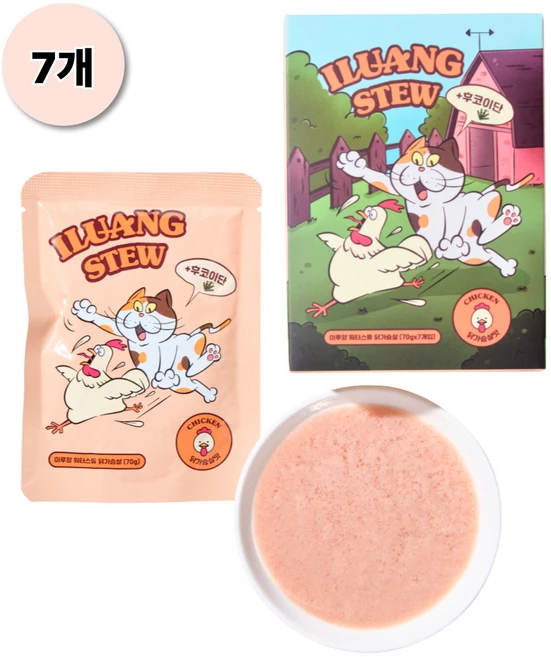이루앙 고양이 습식사료 파우치 간식 면역력, 7개, 70g, 닭 - 쿠팡