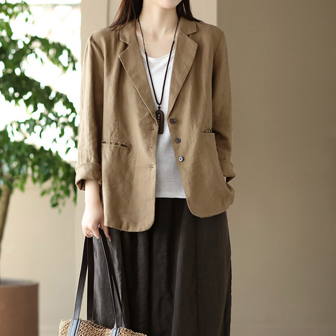 TIMEPURE 봄 여름 여성 린넨 데일리룩 긴팔 정장 캐주얼 자켓 아우터 다양한 체형 룩편 안한 착용감