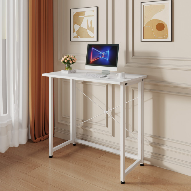 접이식 책상 접이식 컴퓨터 책상 사무용 컴퓨터 학습 게이밍 책상 침실 거실 식탁 800, 화이트