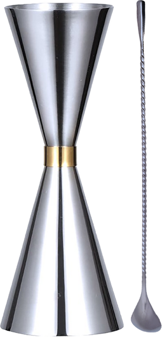 탱이하우스 하이볼 지거 칵테일 계량컵 30ml/60ml 바스푼세트, 골드링, 실버, 1세트