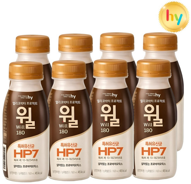 hy 한국야쿠르트 헬리코박터 프로젝트 윌 요거트 180ml, 8개