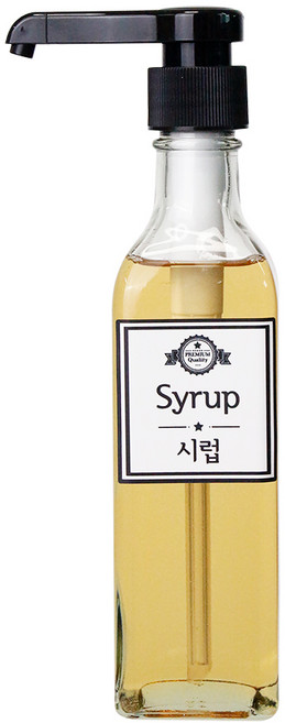 펌프 유리병 사각 + 시럽 스티커 세트, 1개, 300ml
