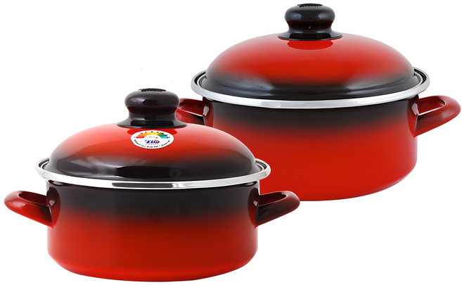 ELO 인덕션 쿡포트 빨간법랑 일반형 냄비세트 2개, 혼합색상, 양수냄비 18cm + 20cm, 1세트