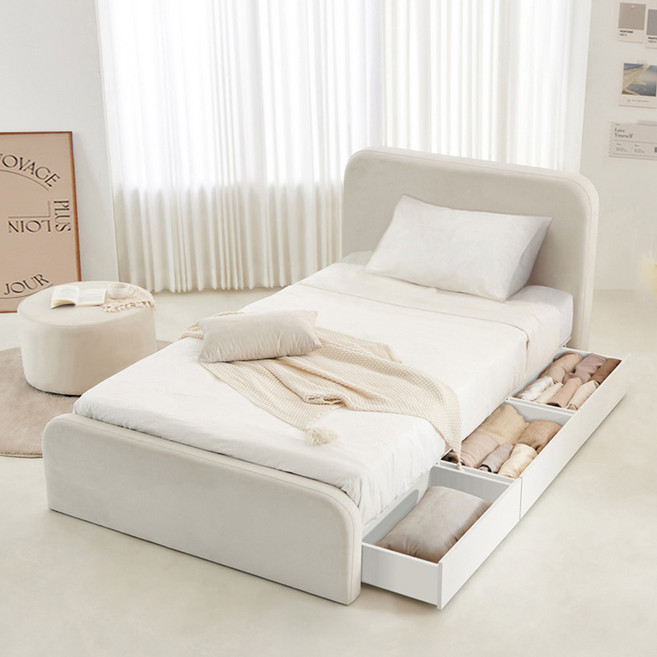 동서가구 소프틴 아쿠아텍스 패브릭 호텔 LED 수납 침대 + 본넬 매트리스, 아이보리