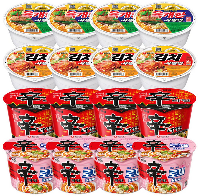 농심 육개장+김치사발면+신라면큰컵+신라면로제, 1박스