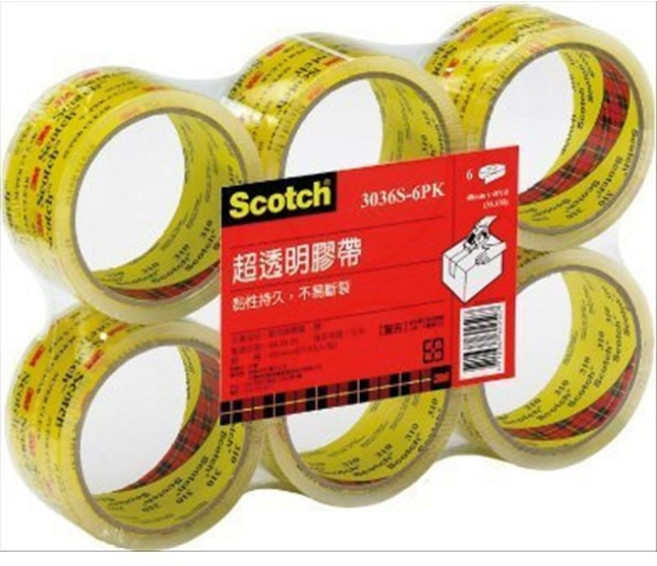 3M SCOTCH 3036S-6PK 超透明膠帶/封箱膠帶 48MM*40Y 好好逛文具小舖, 1個