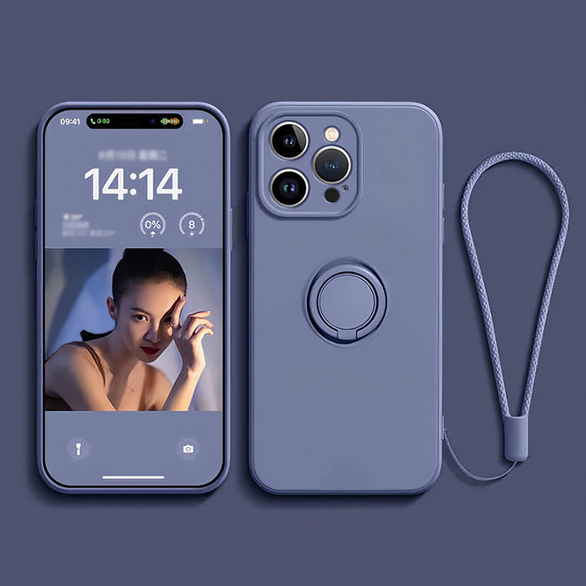 ROYALBELLE 실리콘 휴대폰 케이스 풀커버 링 홀더 아이폰 12-16 Pro Max 거치대 해드폰 케이스 Y090502