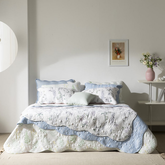 메종노아 플로라 시어서커 스프레드 베개커버 3컬러 풀세트 SS Q K, SS(핑크1개+블루1개+화이트1개), (핑크1개+블루1개+화이트1개)