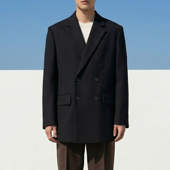 더베이직샵 남자 봄 오버핏 더블 블레이저 하객룩 캐주얼 정장 자켓 빅사이즈