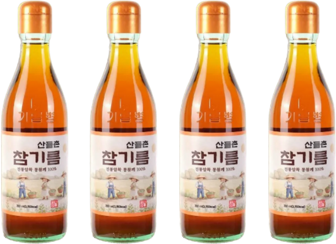산들촌 통참깨 100% 참기름 4개포장, 4개, 350ml