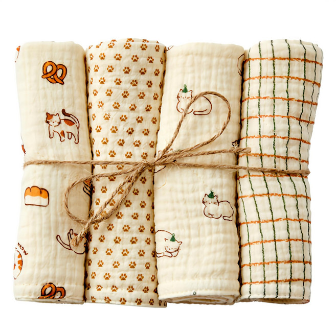 모던하우스 ON L 도톰한 4중지 살림 거즈행주 뚱냥이 4종 세트, 1세트