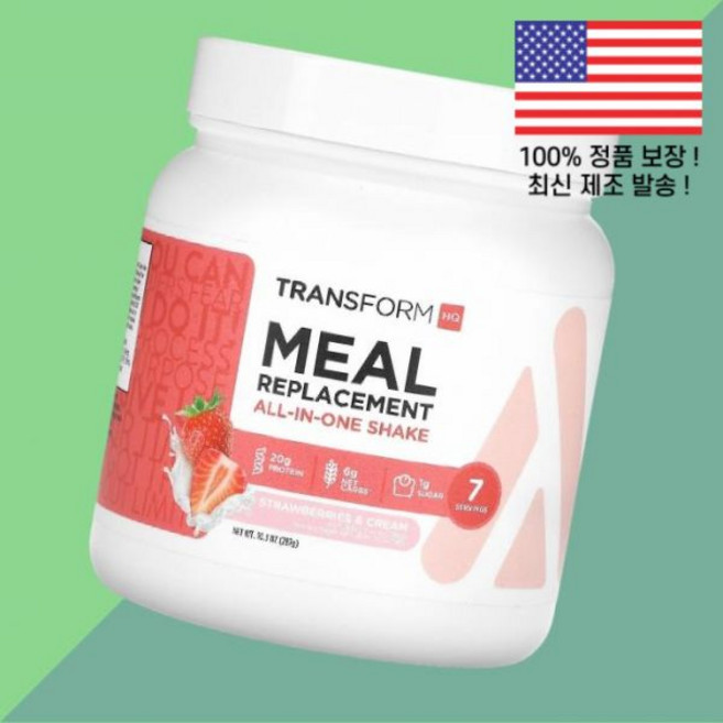 트랜스폼HQ 식사 대용 올인원 쉐이크 딸기 스트로베리 크림 10.3온스 287g TransformHQ Meal Replacement All In One Shake Strawbe, 1개