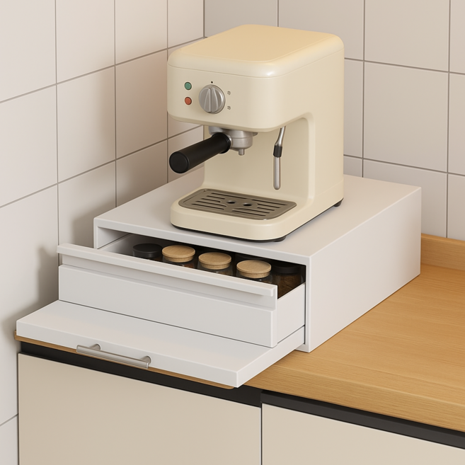 OnB 슬라이딩 주방 전자렌지 수납장 거치대 철제 수납 선반 다용도 서랍형, 1개, 블랙(Black)