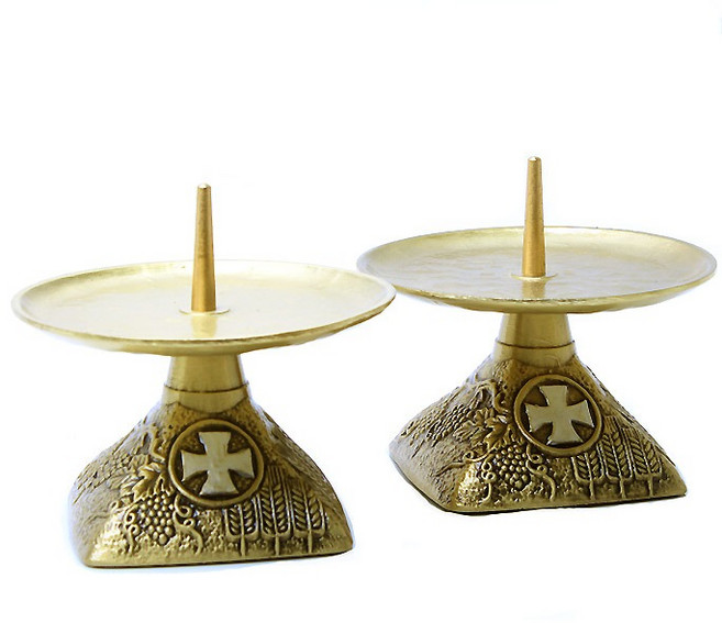 주물 문양촛대 골드 영세선물 천주교 성물 P0000ELH, 1개