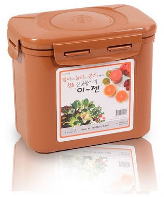 이젠 황토 진공 항아리 사각 3.4L 김치통 장아찌통 된장 고추장 매실통 절임류 장류 쌀보관용기 누름독 누름통, 1세트