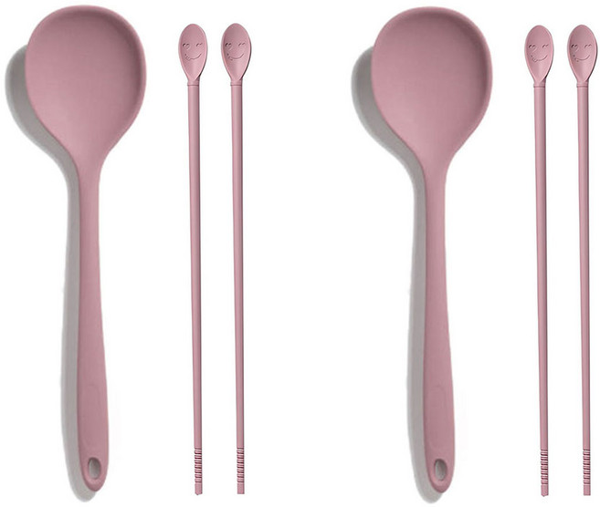 유일코리아 국산 실리콘 요리 젓가락 왕스푼 조리 도구세트 2종, 인디핑크, 2세트, 조리도구 2종
