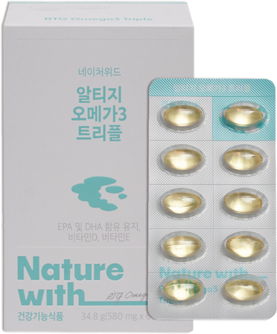 네이처위드 알티지 오메가3 트리플 식약청인증 혈행 영양제 비타민D 비타민E 함유, 1박스, 60정