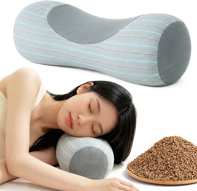 Leesheer 스트라이프 메밀 베개 3D 입체 경추베개 통기성 좋은 숙면, 1개, 블루