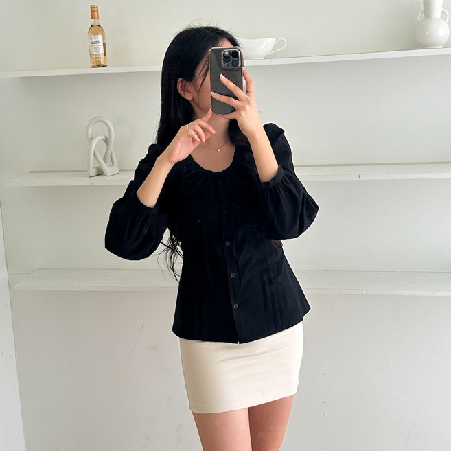 투디 여리핏 핀턱 프릴 코튼 리본 퍼프 블라우스 하객룩 긴팔블라우스 가을겨울블라우스 3컬러