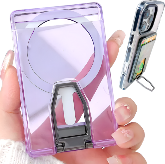 마켓더하기 맥세이프 카드지갑 슬림 케이스 거치대, 1개, 투명퍼플