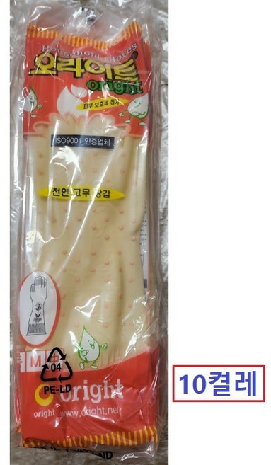 오라이트 고무장갑 중 M 9부 라텍스, 10개, 10개, 10개