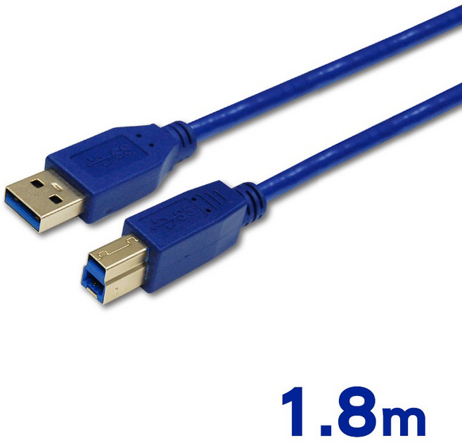 USB-A to USB-B 3.0 雙層抗干擾 鍍金頭高速傳輸線 UL2725, 1個, 1.8米