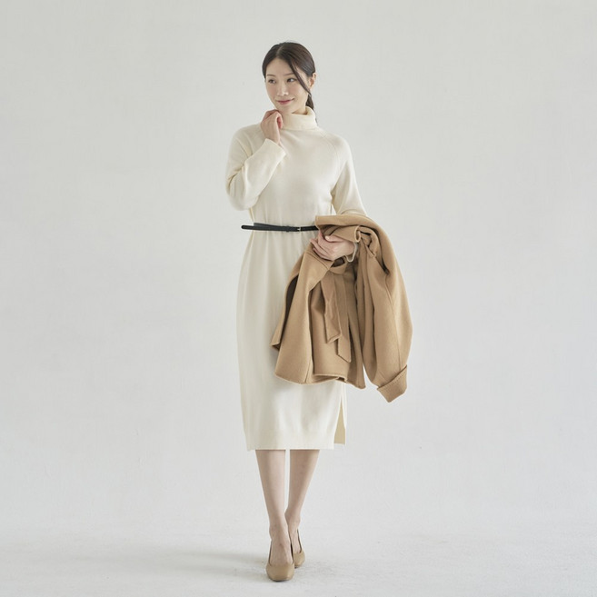 더웨이나인 여성 반목폴라 니트 롱 원피스 겨울 루즈핏 다미